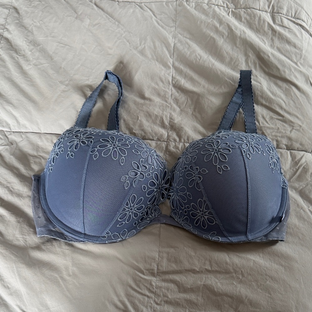 Victoria's Secret Dusty Blue Floral Embroidered Push-Up Bra